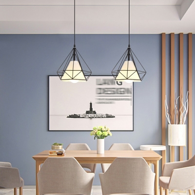 1-Light Pendant Light Industrial Style Diamond Shape Metal Hanging Lamps