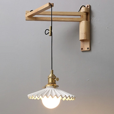 1 Light Swing Arm Sconce Light Fixture Modern Style Wood Wall Light Fixture in Brown