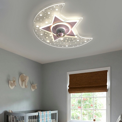 Acrylic Semi Flush Mounted Lighting Kids Bedroom LED Ceiling Fan Lamp