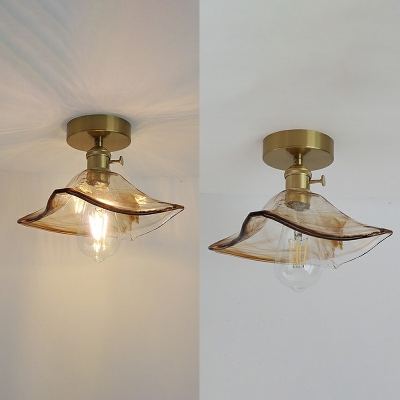 Amber Glass Semi Flush Mount Light Fixture Modern Minimalism Ceiling Mounted Light for Bedroom