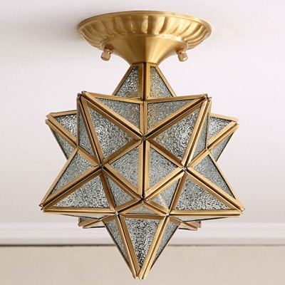 Colonial Style Metal Semi Flush Mount with Glass Shade Gold Ceiling Light