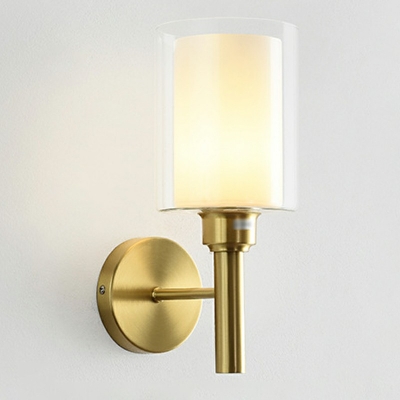 Cylindrical Wall Sconce Lighting Modern Style Glass 2-Lights Sconce Light Fixture in White