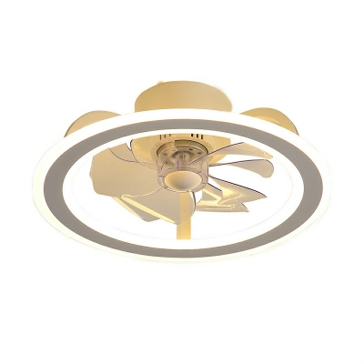 Round Living Room Semi Flush-mount Modern Acrylic LED Ceiling Fan Lighting