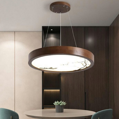 1-Light Chandelier Lamp Modernist Style Round Shape Wood Pendant Lights