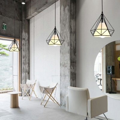 1-Light Pendant Light Industrial Style Diamond Shape Metal Hanging Lamps