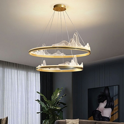 2-Light Chandelier Light Fixture Contemporary Style 2-Tiers Shape Metal Pendant Lighting Fixtures