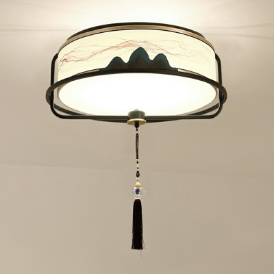 2 Lights LED Flush-mount Light Chinese Style Cloth Celling Light for Living Room