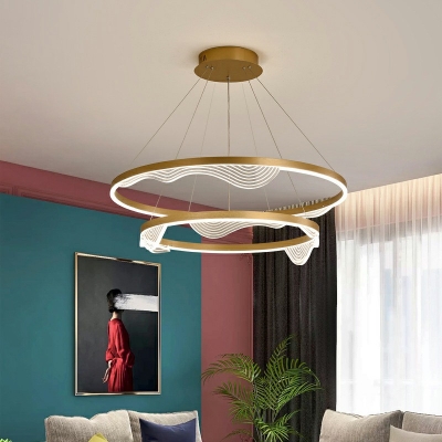 3-Light Hanging Chandelier Contemporary Style Ring Shape Metal Pendant Lighting Fixtures
