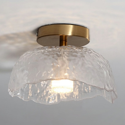 Beige Bowl Flush Light Fixtures Modern Style Ribbed Glass 1 Light Flush Ceiling Light Fixture