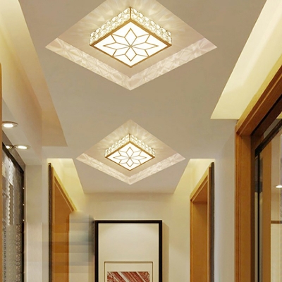 Crystal Square Flush Ceiling Light Fixture Modern Style 1 Light Flush Mount Fixture in Gold