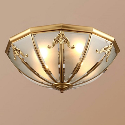 Glass Bowl Ceiling Lamp Hotel Foyer Colonial Style Flush Light in Brass