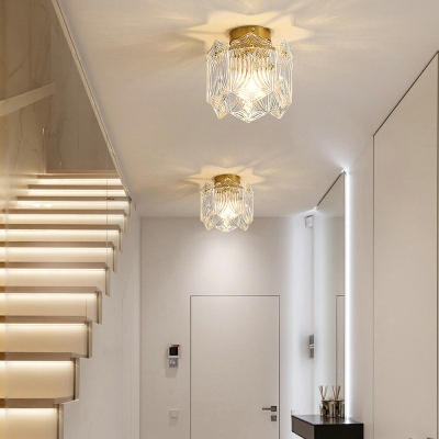 Glass Ceiling Flush Mount Lights Modern Minimalism Drum 1 Light Semi Flush Ceiling Light for Bedroom