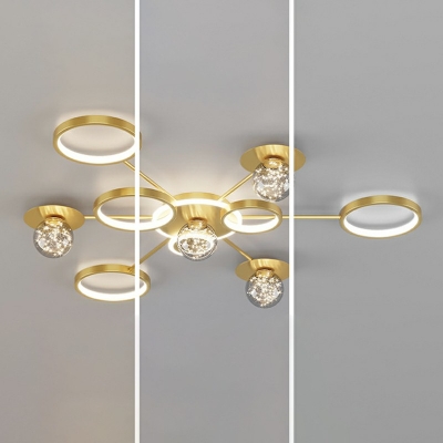 Gold Globe Flush Ceiling Light Fixture Modern Style Clear Glass 9 Lights Flush Ceiling Light