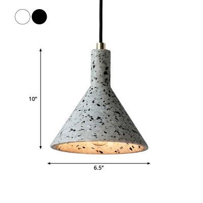 Nordic Cone Shaped Pendant Light Kit 1 Bulb Terrazzo Hanging Light Fixture in Black/White
