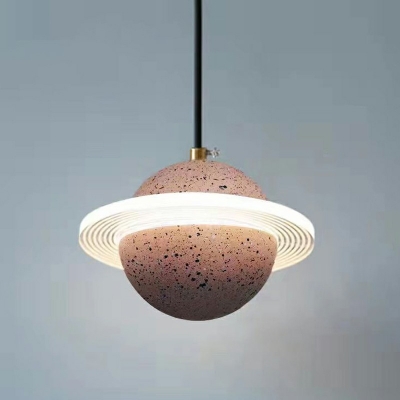 Planet Shape Suspended Lighting Fixture Cement Hanging Ceiling Light in Warm Light