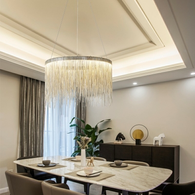 Postmodern Style Tassels Chandelier Light Round Metal Chandelier Lamp for Living Room