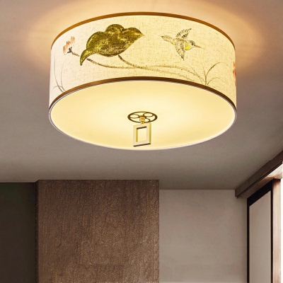 Round Flush-mount Light Chinese Style Cloth Celling Light for Living Room