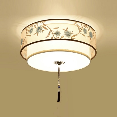 Beige Fabric Shade Flush Mount Ceiling Fixture Traditional Style Flush Light for Bedroom