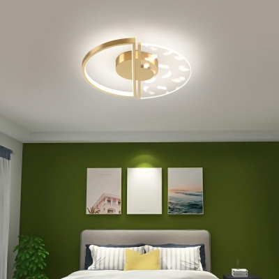 Feather Flush Lighting Modern Metal 2-Light Flush Mount Lamp for Bedroom