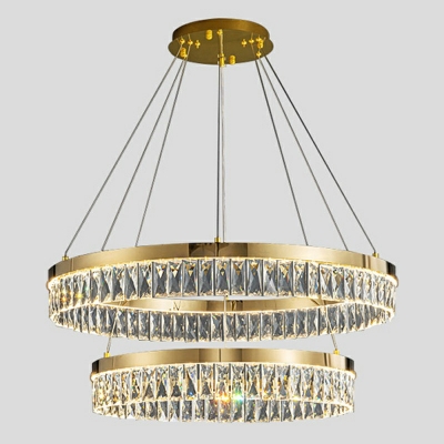 Golden LED Chandelier Contemporary Crystal LED Suspended Light