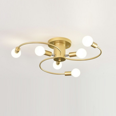 Industrial Linear Flush Lighting Metal 6-Light Flush Mount Lamp for Living Room