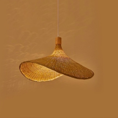 Modern Style Hanging Lamp Hat Shade Bamboo Pendant Light for Living Room