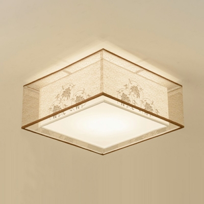 Traditional Style Beige Flush Mount Ceiling Light Fabric Flush-Mount Light Fixture