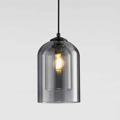 1 Light Spherical Hanging Ceiling Lights Modern Style Smoke Glass Pendant Light Fixture in Amber