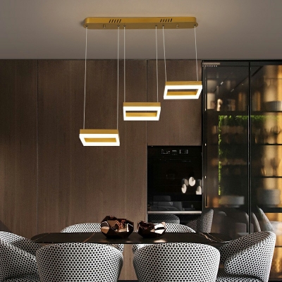 3-Light Pendant Lighting Contemporary Style Square Shape Metal Hanging Lamps