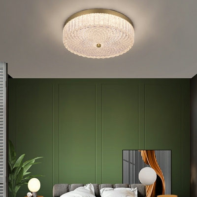 Drum Traditional Flush Mount Ceiling Chandelier Brass and Glass Ceiling Light Fixtures for Bedroom