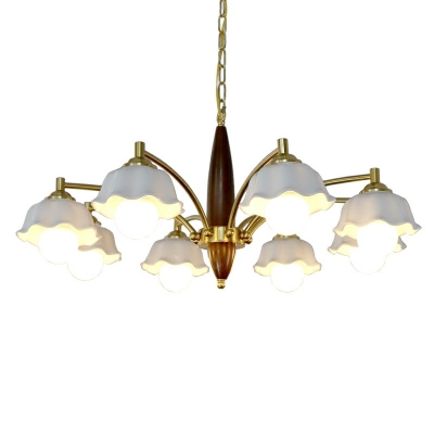 Flower-Shade Chandelier Lights Traditional Glass Chandelier Light Fixture in White