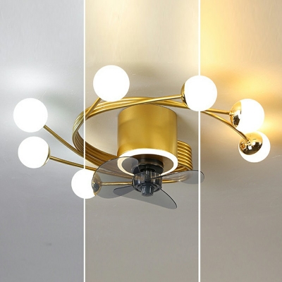 Flush Ceiling Fan Light Children's Room Style Glass Flush Fan Light for Living Room