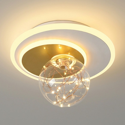 Globe Flush Lighting Modern Glass 3-Light Third Gear Flush Mount Lamp in Gold for Bedroom