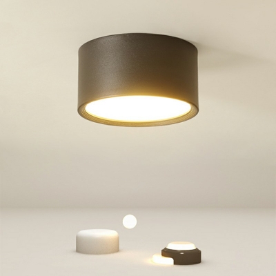 Modern Style Cylinder Flush Ceiling Lights Metal 1-Light Flush Mount Light in Black