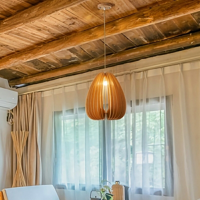 Wood Drum Hanging Ceiling Light Modern Minimalism Pendant Lights for Living Room