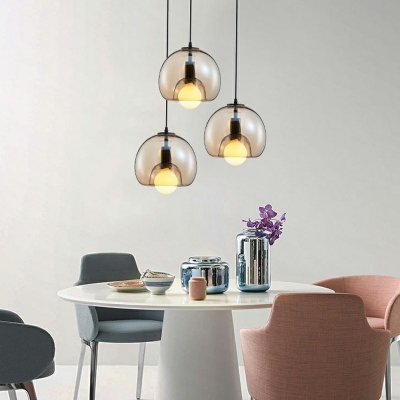 1 Light Spherical Hanging Ceiling Lights Modern Style Smoke Glass Pendant Light Fixture in Amber