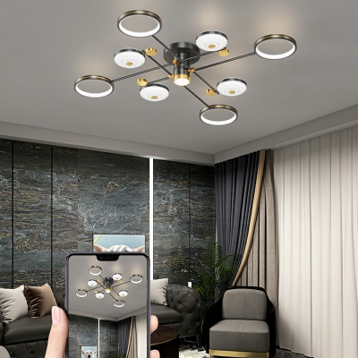 9-Light Semi Flush Mount Simple Style Geometric Shape Metal Ceiling Mounted Lights