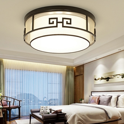 Black Metal Flush Ceiling Light with Fabric Shade Flush Light Fixture for Bedroom