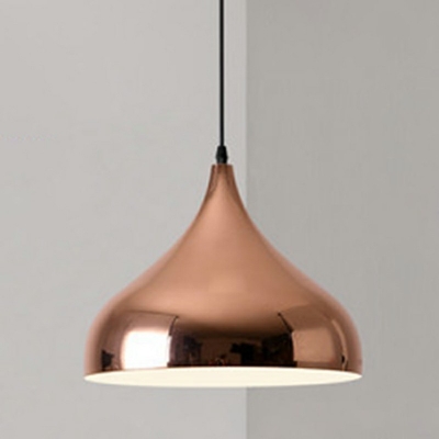 Contemporary Pendant Light Metal Single Bulb Hanging Ceiling Light for Bedroom in Rose Gold
