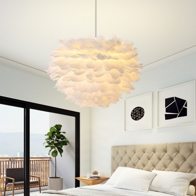 Gyro Shape Suspension Pendant Light Feather Chandelier Light for Bedroom