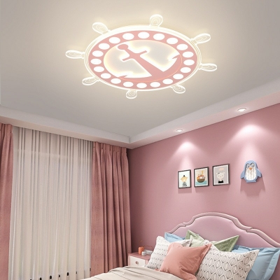 Metal Loop Flush Ceiling Light Kids Style 1 Light Led Flush Ceiling Lights in Pink