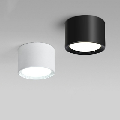 Modern Style Drum Flush Ceiling Light Fixture Metal White Light 1-Light Flush Mount Light Fixtures in Black