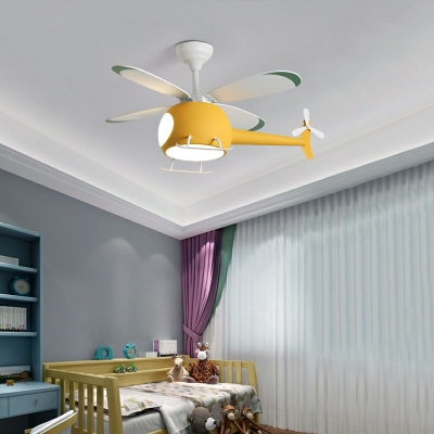 Plane Shaped LED Ceiling Fan Light Kids Acrylic Semi Flush Mounted Lamp
