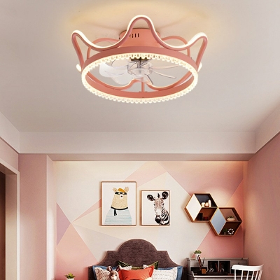 Round LED Ceiling Fan Light Simplicity Metal Bedroom Semi Flush Mount Light