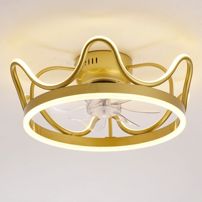 Round LED Ceiling Fan Light Simplicity Metal Bedroom Semi Flush Mount Light