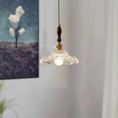 Ruffle Glass Flared Hanging Ceiling Lights Modern Style 1 Light Pendant Lamp in Clear