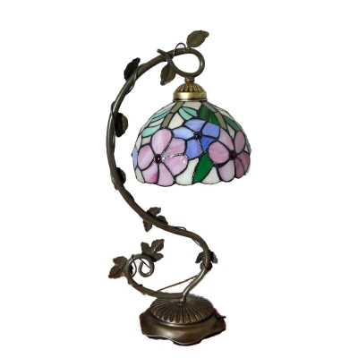 Tiffany Style Bell Table Lamps Hand Cut Glass 1-Light Hanging Night Table Lamps in Beige