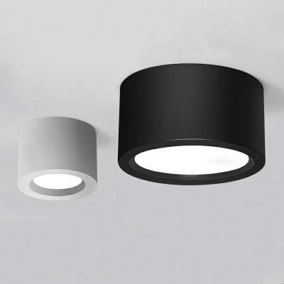 White Drum-Shaped Flush Ceiling Light Fixture Modern Style Metal 1 Light Flush Mount Ceiling Light
