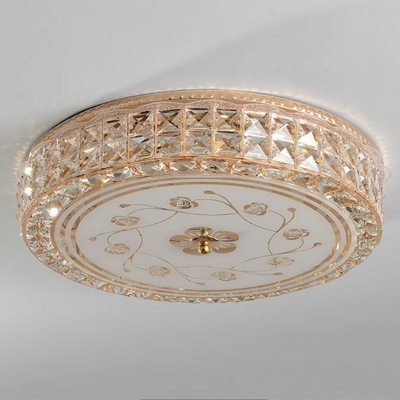 1 Light Dome Flush Mount Ceiling Lighting Fixture Traditional Style Crystal Flush Mount Lighting in Gold