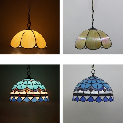 1-Light Pendant Lighting Fixtures Tiffany Style Dome Shape Metal Hanging Lamp Kit